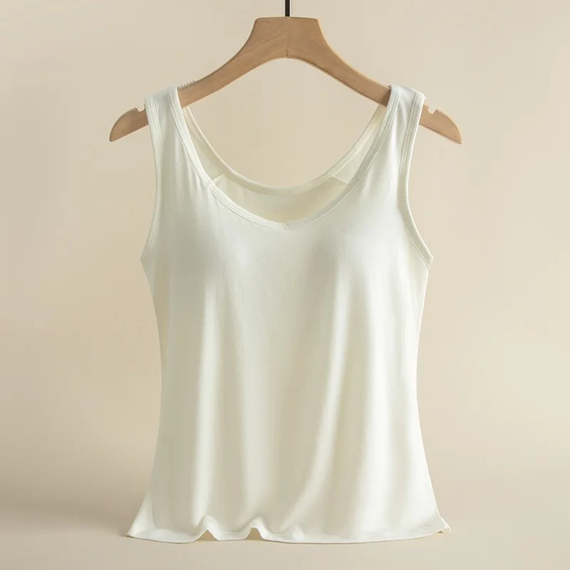 1 قطعة سترة المرأة القمم الجولة الرقبة سترات بلون مبطن سليم صالح تانك القمم مثير Feminino عادية تانك القمم مع المدمج في حمالات الصدر