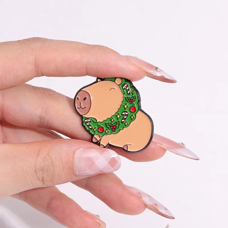Cartoon Christmas Capybara Brooch Enamel Pins Cute Animal Decorative Gift Wholesale Backpack Lapel Badge Funny Jewelry for Kids