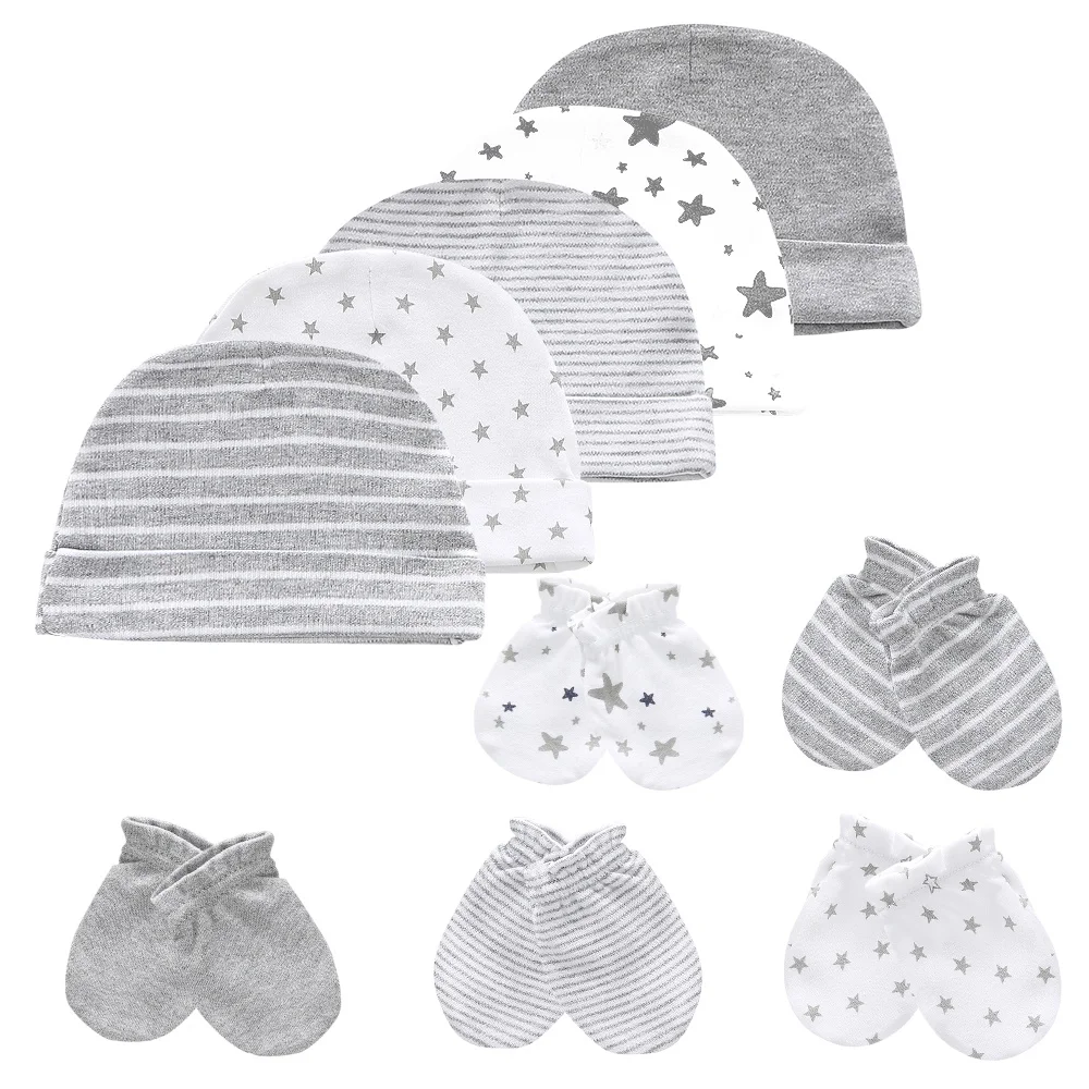 Kiddiezoom-Conjunto de gorro y guantes para recién nacido, accesorios de ropa para bebé, gorros de algodón 100%, gorro de Hospital y traje de