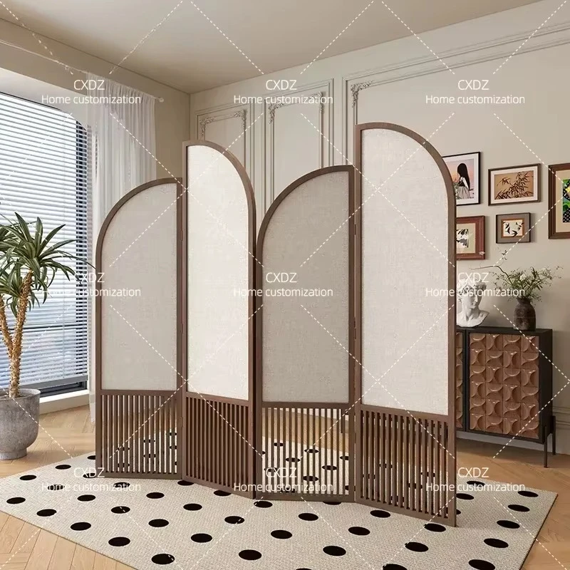 Medieval Modern Simple Solid Wood Screen Partition Folding Mobile Room Divider for Living Room Entrance Bedroom Sofa Corner