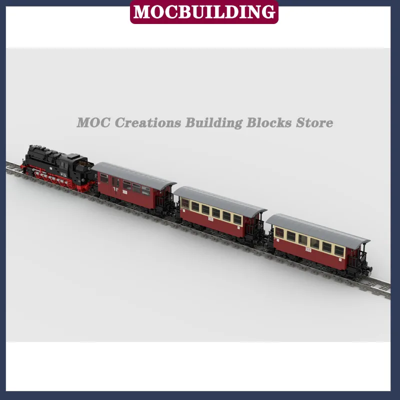 MOC City Railway Steam Locomotive Model Building Block Transport Train Passenger Car Collection Toy Gifts