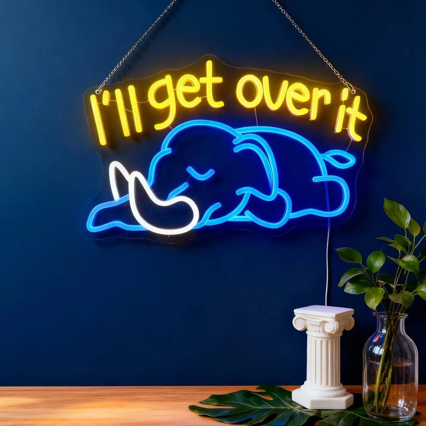 

Неоновая вывеска «I'll Get Over It» с изображением слона, светодиодные светильники для дома, офиса, кабинета, спальни, зоны для йоги, декор, подарок для детей, настенный светильник