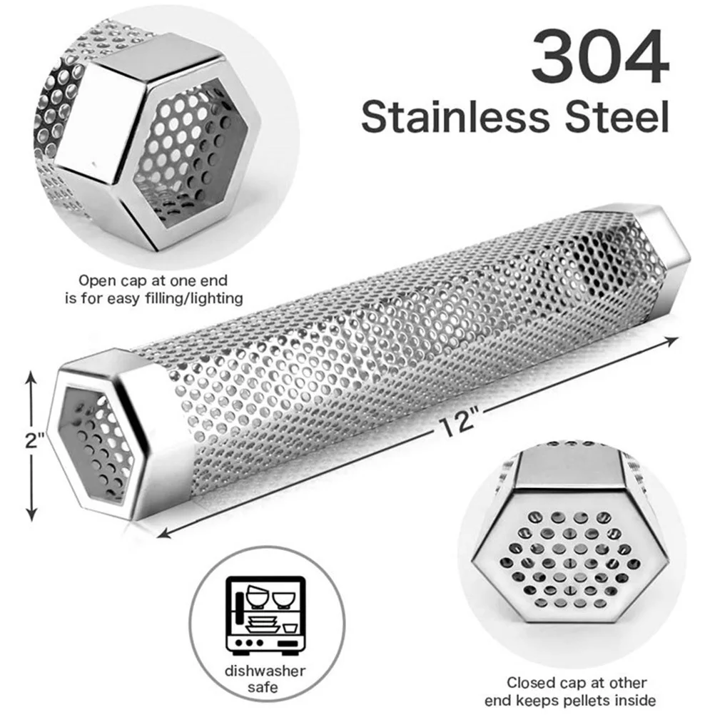 

Bbq Smoker Tube Set 304 Stainless Steel Hexagonal Design Durable Practical for Barbecue Grill and Smoke Generation