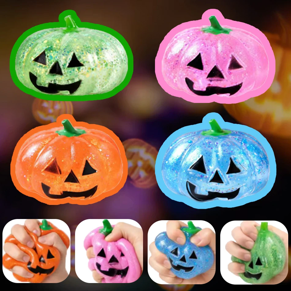 Pumpkin-Head Glitter Squeeze Toy, Slow-Rise Soft-Candy Feel, Non-Stick Tear-Proof Lightweight Compact Quick-Wipe Pliab toy gift