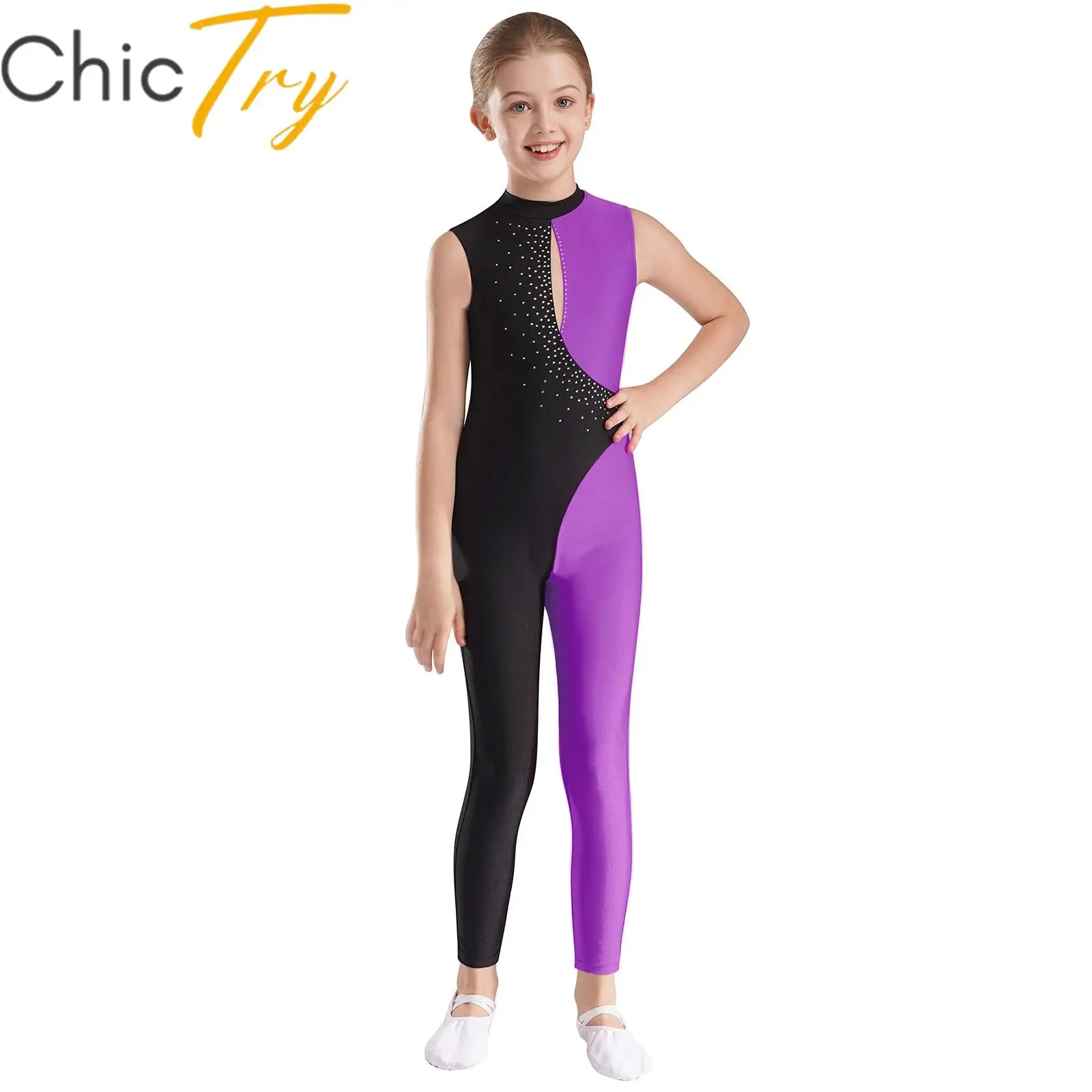 Kids Girls Ballet Dance Jumpsuit Keyhole Back Bodysuit Gymnastics Workout Dancewear Figure Skating Stage Performance Costume