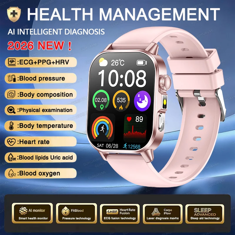 2026 Nieuwe Nauwkeurige Meting Gezondheid Smartwatch ECG+PPG Bloeddruk Bloedlipiden Urinezuur BT Oproep Smartwatch Voor Mannen Vrouwen - afbeelding 1