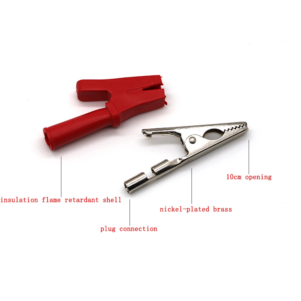 2PCS 20A10mm Opening Alligator Clip For Banana Plug 4MM Multimeter Pen Cable Probes Crocodile Clip Red Black Alligator Test Clip