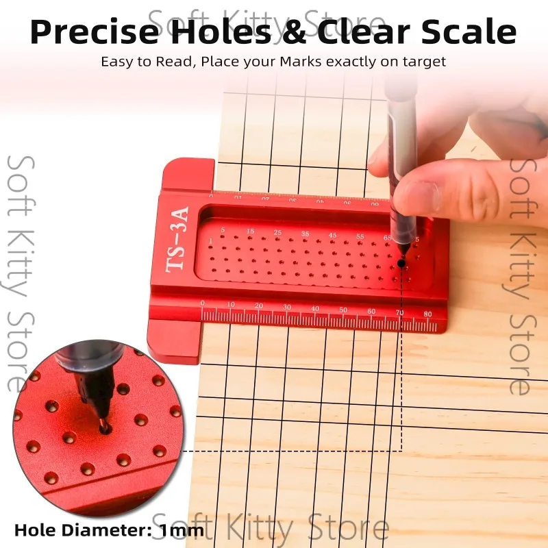 TS-3 Woodworking Scribing Ruler, Imperial Cave Ruler, Aluminum Alloy T-Ruler, Woodworking Scriber, Mini Scriber