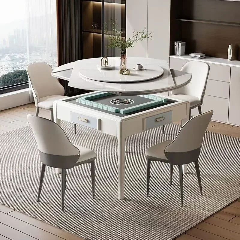New Mahjong Machine Dual Purpose Dining Table Rotating Enlarged Round Table Silent Multi Functional Mahjong Table Solid Wood