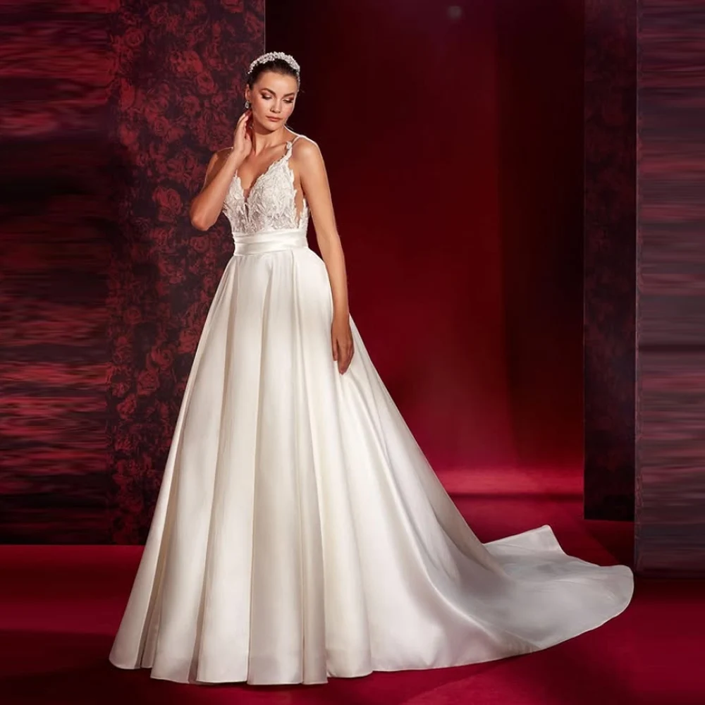 

Elegant A-Line Women Wedding Dresses Sweetheart Collar Lace Printing Bride Gowns Mopping Length Ball Vestido De Novia Customized