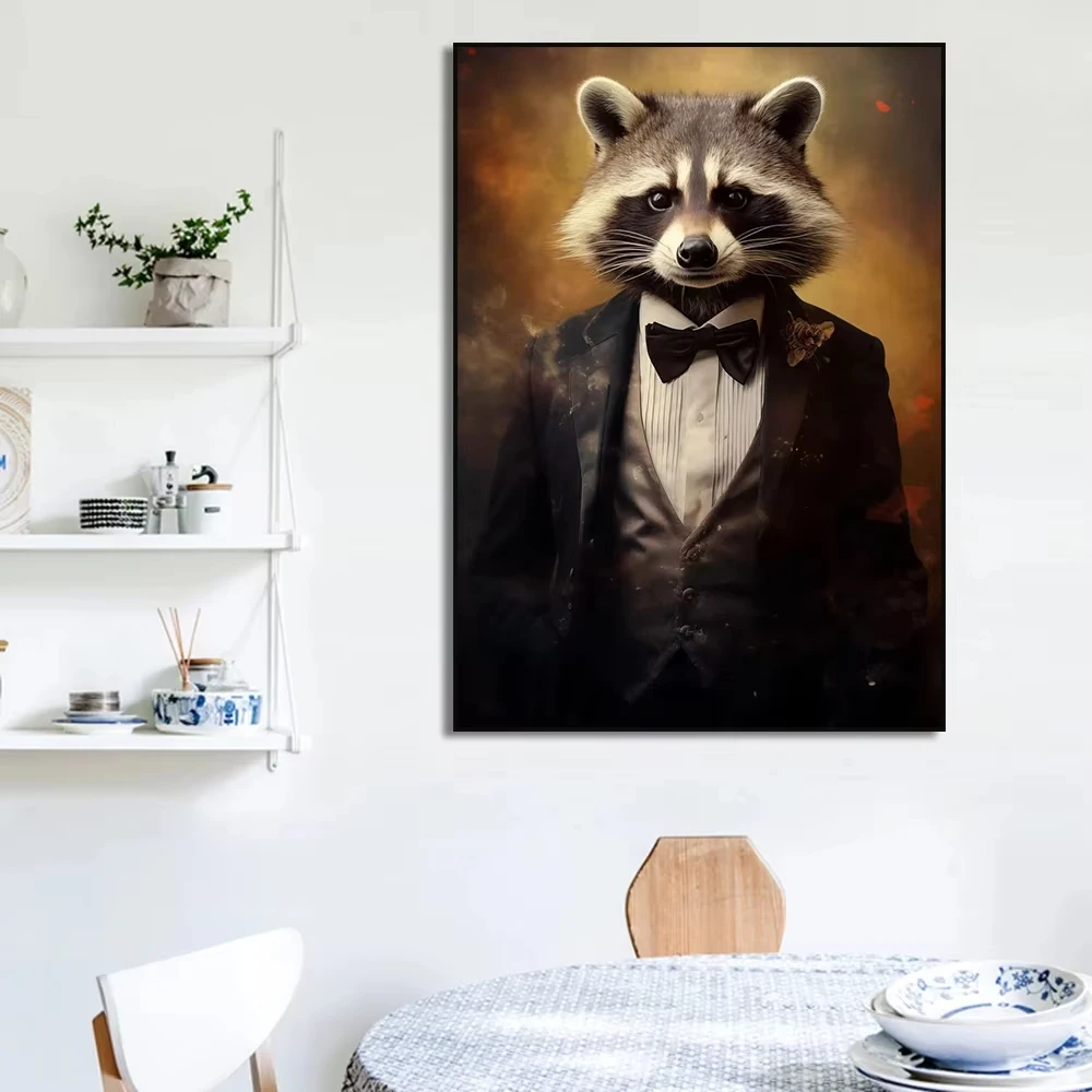 Human Body Animal Head Posters Lion Suit Giraffe Tiger Zebra Fox Wolf Panda Pictures Wall Art Canvas Paintings Room Home Decor