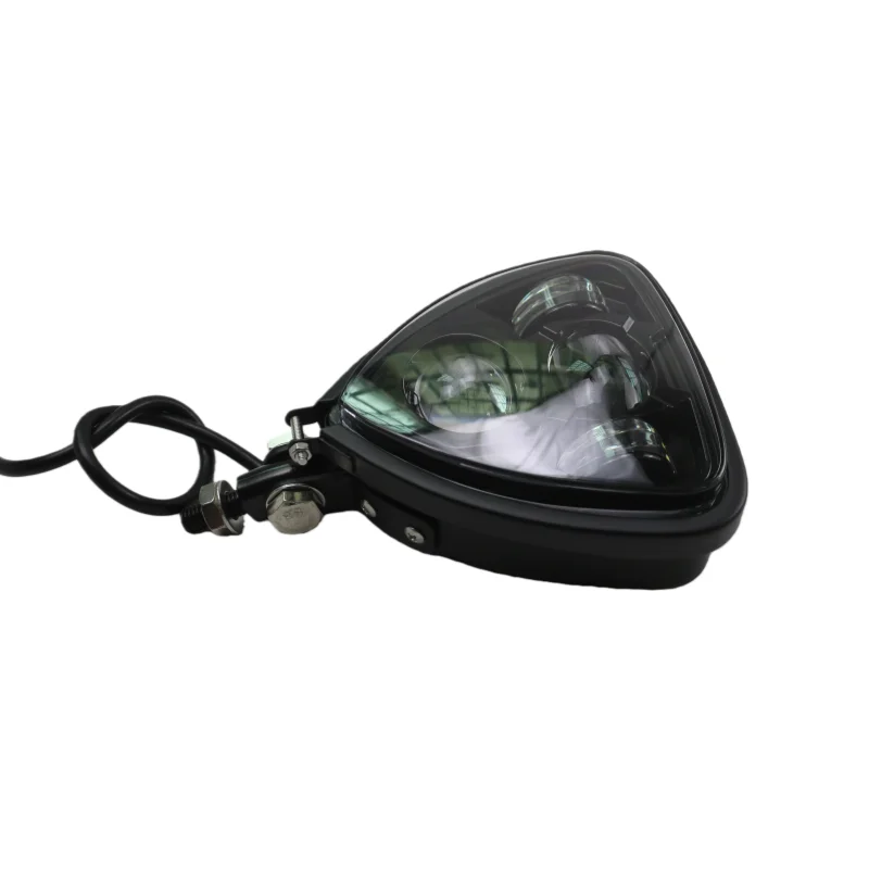 Motorcycle Triangle Headlight Clear Lens 10-30V Headlamp for Harley Honda Chopper Cruisers Bobber Custom