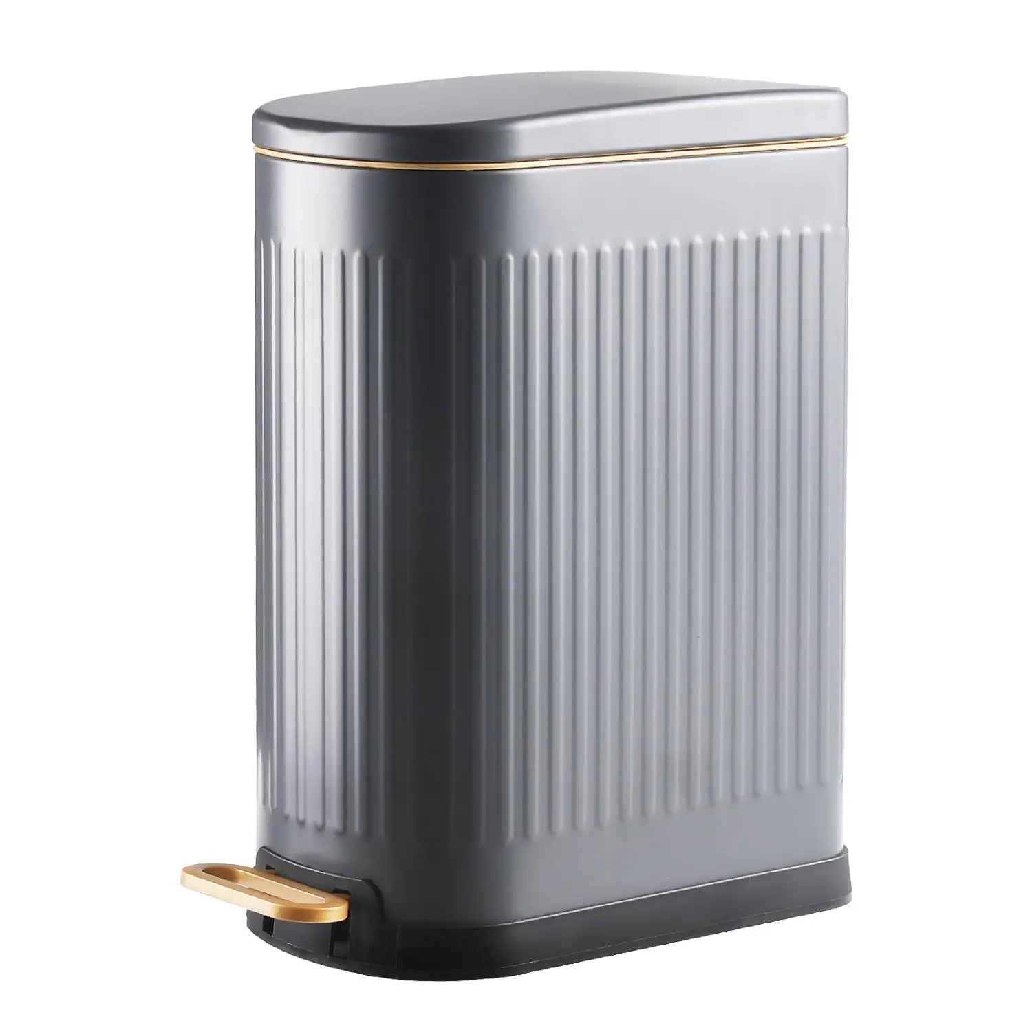 

Slim Bathroom Trash Can with Soft Close Lid Stainless Steel Garbage Can Step Trash Bin with Removable Inner Bucket for