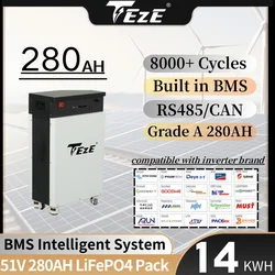 TEZE 48V/51.2V 280h LiFePO4 Battery 15KWH Powerwall Built-in BMS ESS Home Energy Storage With Active Balancer