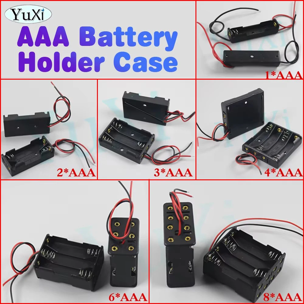 

2pcs AAA Battery Holder Box AAA Double-Layer Battery Case 1.5V 1/2/4/6/8 Slots Battery Storage Boxs With Leads Wire