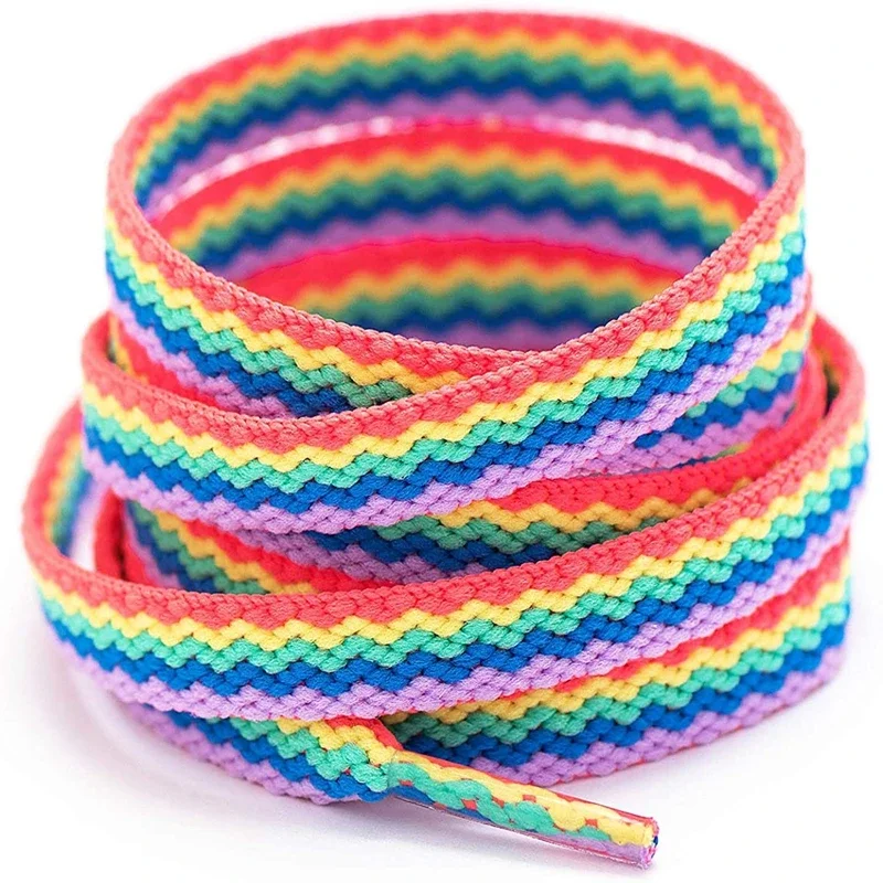 Flat Rainbow Wave Pattern Shoe Laces Multicolor Striped Replacement Shoelaces for Sneakers Canvas Shoes DIY Shoe Accessories