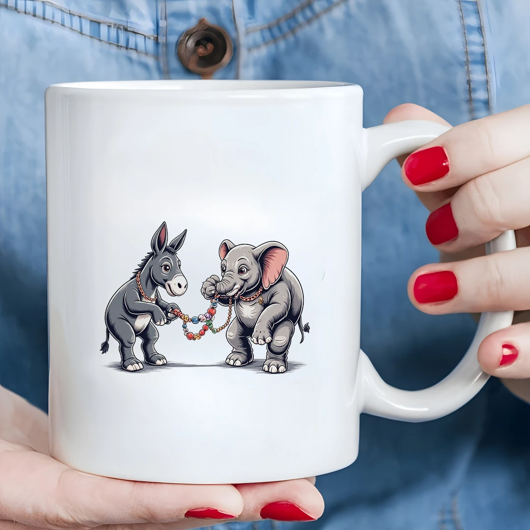 

Cartoon Zebra and Elephant 11oz Mug Kids Creative Cold & Hot Beverage Cup Christmas Family Office Gift Cup