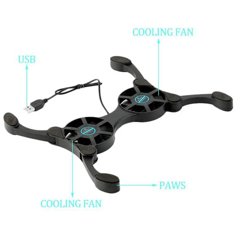 Охлаждающая подставка для ноутбука, поддержка портативного ПК — легко носить с собой, совместима с разъемом 10–5,6 дюйма, с 2 бесшумными вентиляторами и USB-портом