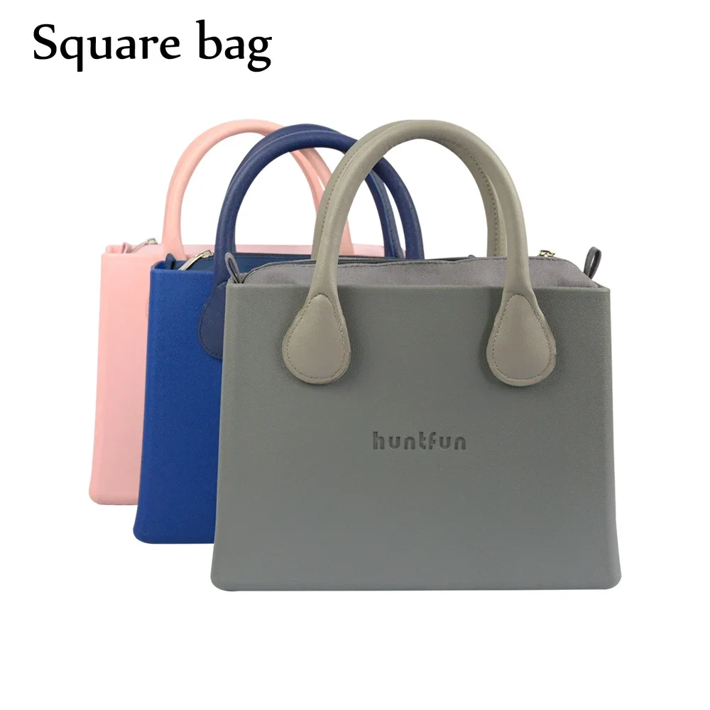 

New huntfun Rubber Silicon shoulder EVA Square Bag Canvas Insert Leather Handle Waterproof O Bag Style Women O Handbag