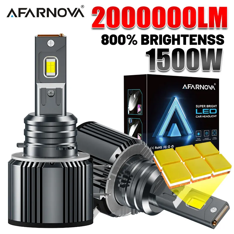 

2pcs H15 LED Headlight Bulbs CANBUS 6000K 1500W 2000000LM Car LED High Low Beam Lamp With Cooling Fan Error Free 12V Plug&Play