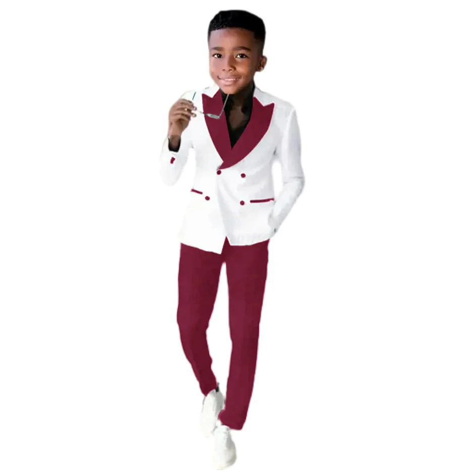 

2-16 Year Old Suit For Boys Wedding Tuxedos Jacket Pants 2 Pieces Double Breasted Kids Child Clothes Party Suits