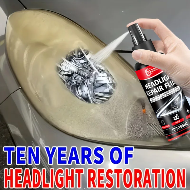 Car Headlight Renovation Spray, Fast Yellowing and Fog Remover for Clear Brighter Lenses and Safer Night Driving