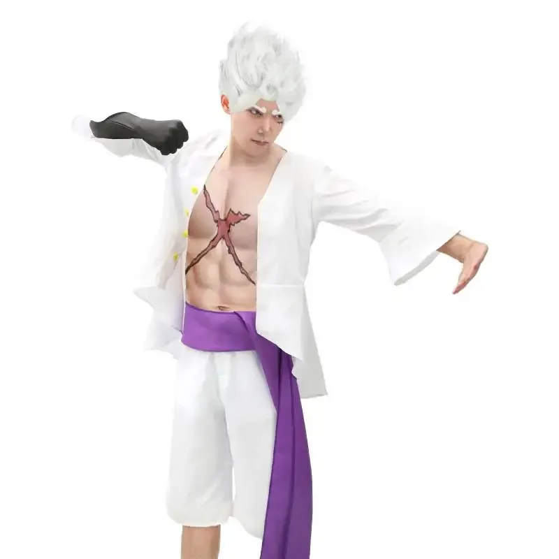 DAZCOS تصميم لوفي 5th والعتاد تأثيري حلي الزي هالوين القرد لوفي 3 قطعة مجموعة كاملة قميص السراويل الأرجواني وشاح