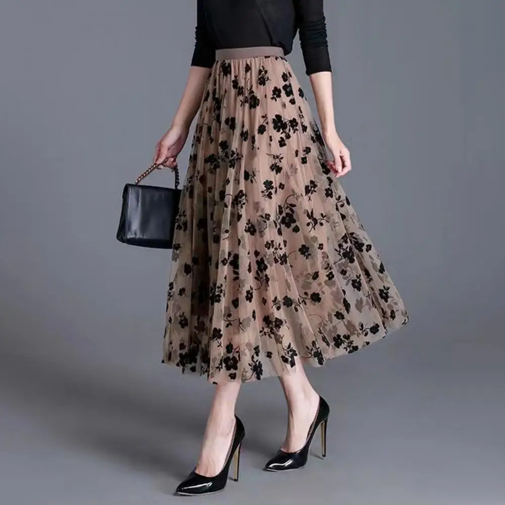 Pleated Style Elegant Reversible A-line Skirts for Women High-waisted Embroidered Midi Skirt Classic Pleated Floral for Wear