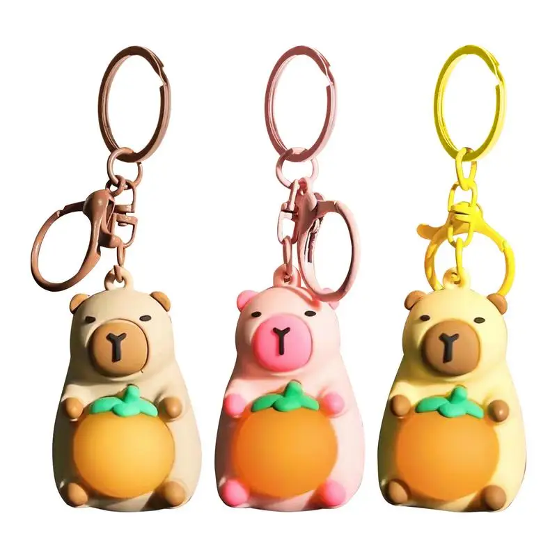 Kawaii Mini Luminous Capybara Keychain Pendant Simulation cartoon Capibara Lighting In The Dark Key Chain Toys Gifts