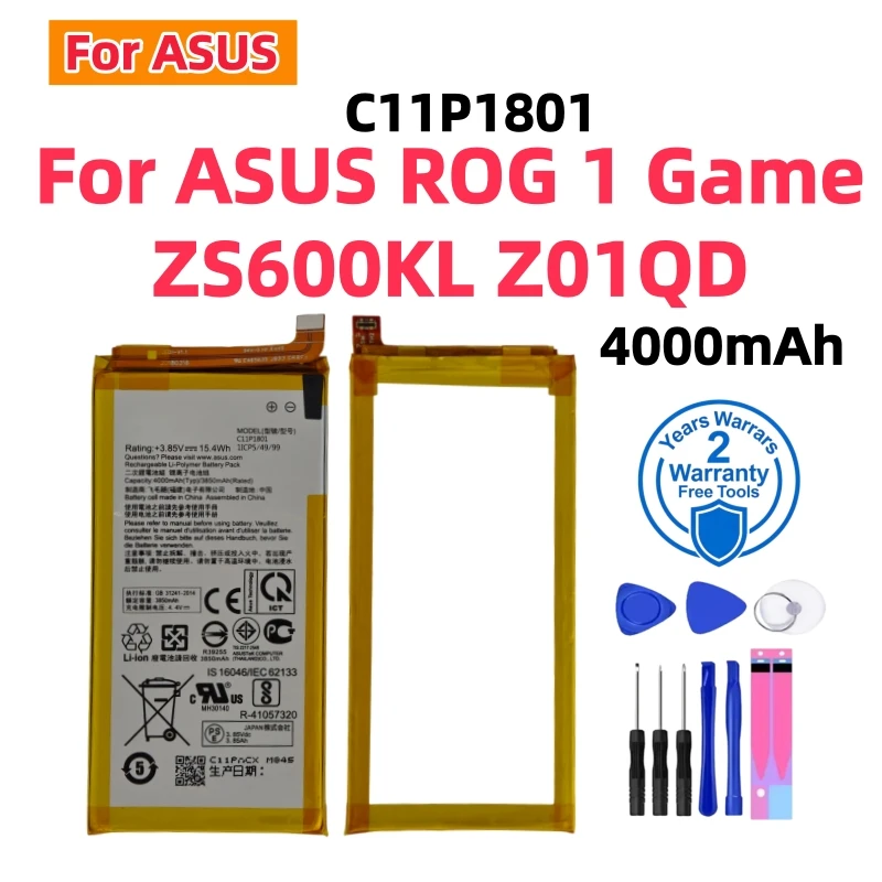 lithium battery 3.8V 3850mAh C11P1801 Battery For ASUS ROG 1 Game ZS600KL Z01QD Replace the phone battery