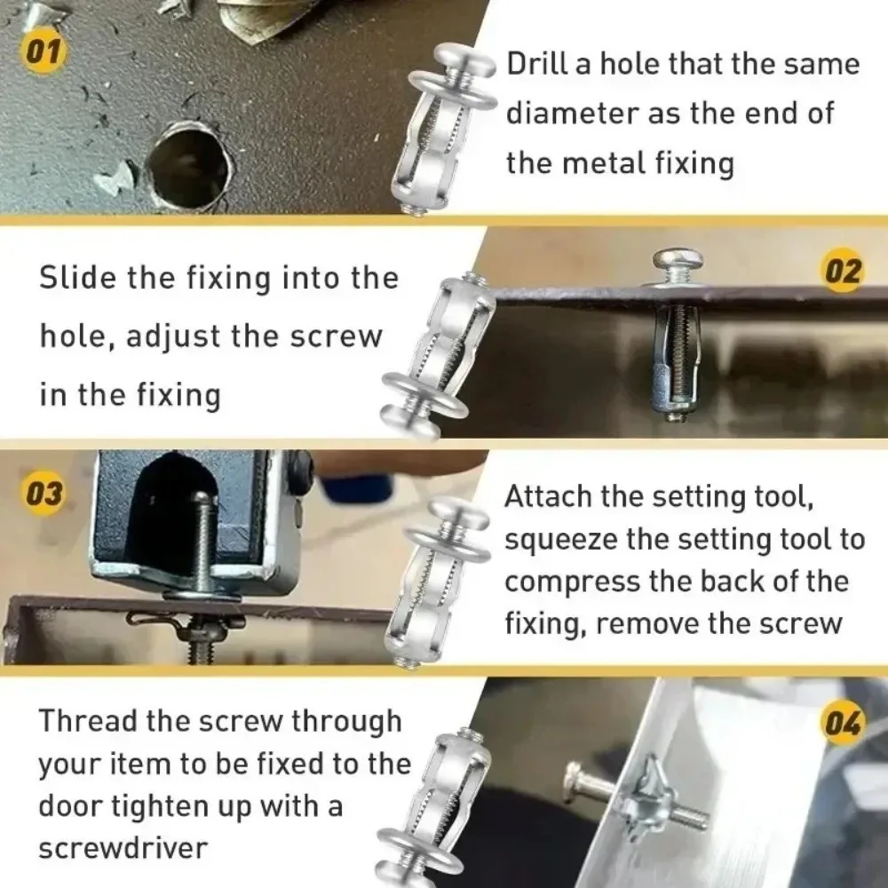 

50 шт. якоря, металлический винт с лепестками, фиксированный болт, настенные крепления, домкрат, гайки, винтовые расширительные вилки, доска, стена