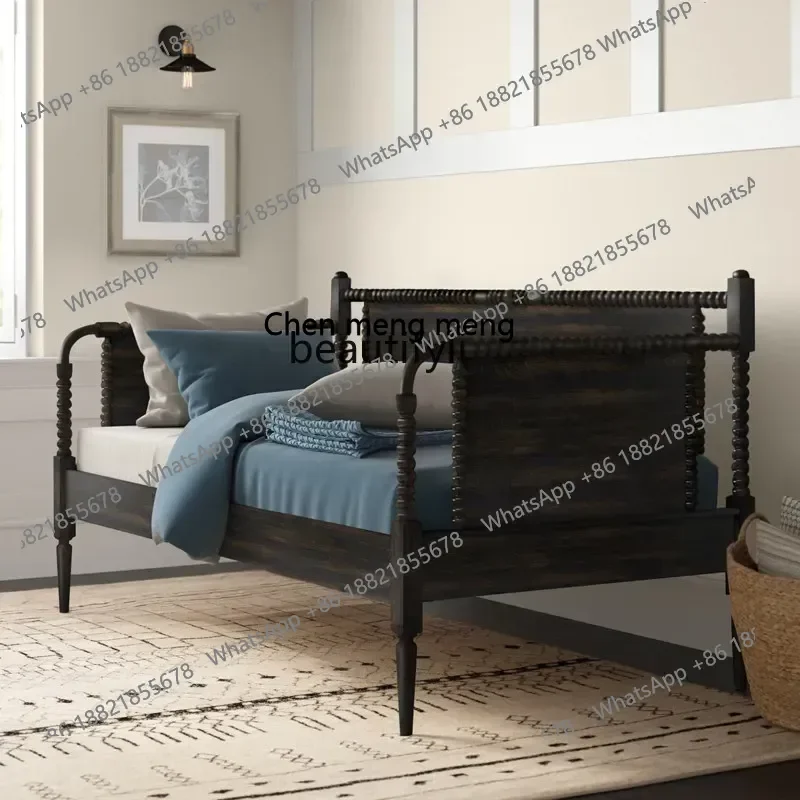 American retro solid wood sofa bed living room balcony leisure sofa French antique old three-person sofa
