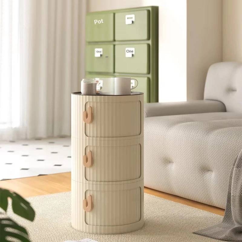 Storage cylindrical cream white decorative side table, living room sofa side table