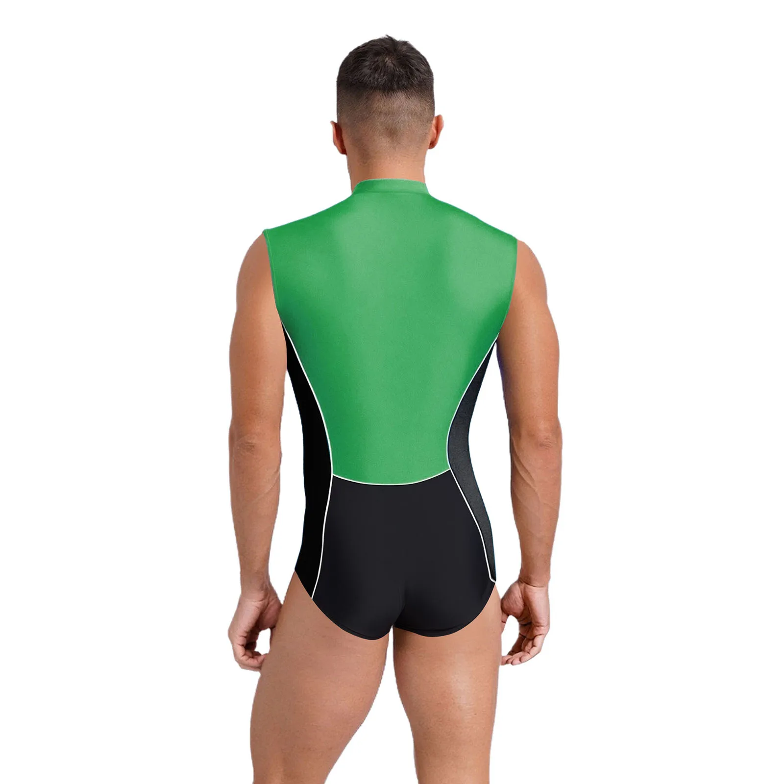 Men Sport Workout Bodysuits Sleeveless Number Printed Patchwork Leotard for Cycling Swimming Running Workout Exercise Outfits