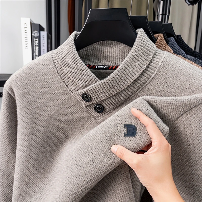 

Scarf Collar Letter Print Knit Pullover Hot Sale Luxury Brand Men's Sweater Winter Piled Thicken Fashion Warm Trend Men's Wear