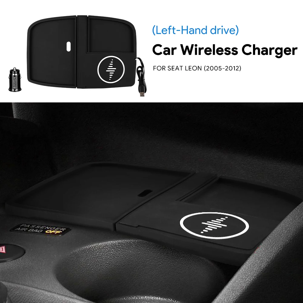 For SEAT Leon 2005 2006-2012 Car Wireless Charger Pad Fast Charging Center Console Organizer Interior Modification Accessories
