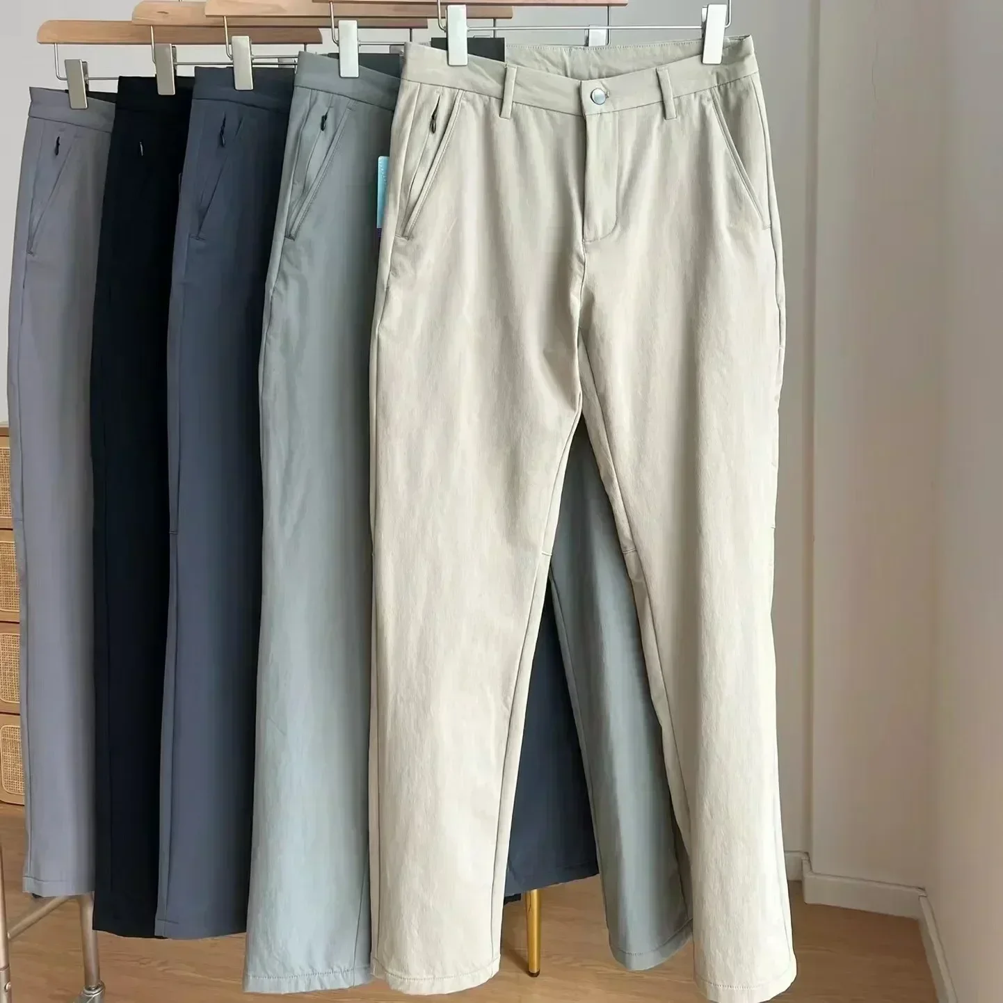 

Лимонные мужские повседневные брюки, классические четырехсторонние весенние повседневные спортивные штаны со скрытыми карманами на молнии, однотонные мужские брюки