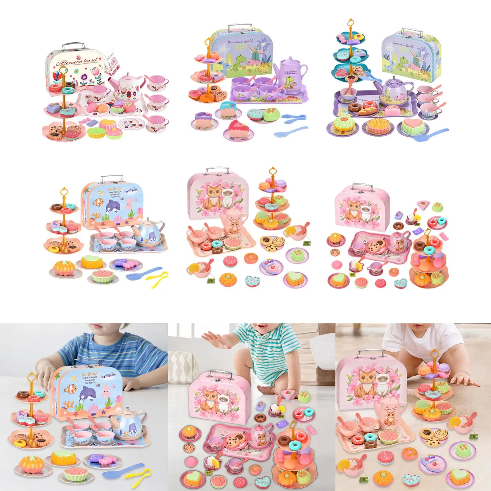 Pretplay Accessoires Dessert Rollenspel Kinderen Theeset Spelen Voedselaccessoires Afternoontea Speelset Voor 3 Jaar 4 5 6 Peuters