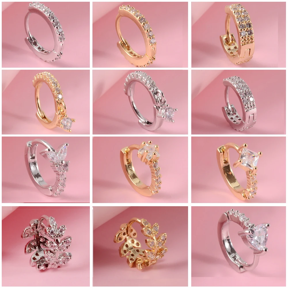 حلقة مطلية بالذهب ، إبزيم أذن بلون فضي ، مجوهرات ثقب حلزوني للغضروف ، نجمة زركون ، ورقة زركون ، قرط ، 1 فقط دائرية