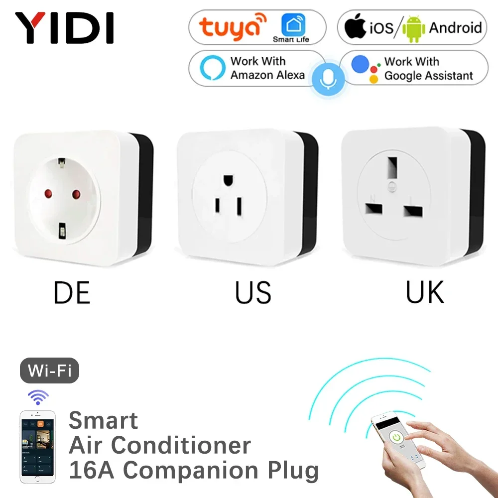 

16A WiFi Air Conditioner Wall Plug Socket Companion Outlet IR Remote Controller Smart Life Tuya Work with Alexa Google UK US DE