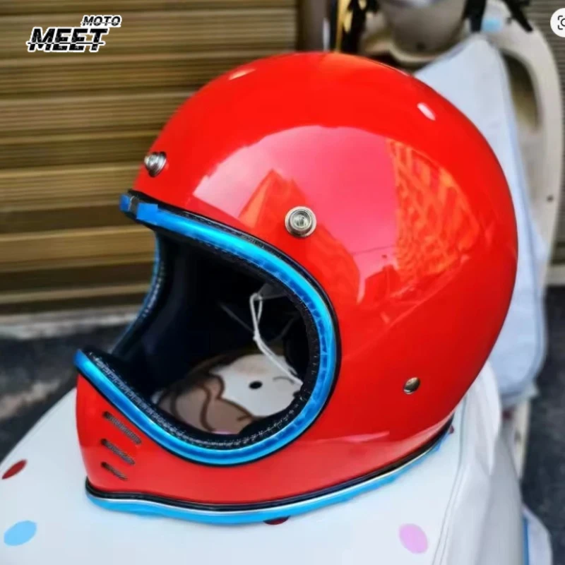 Pointed Nose Small Helmet Chrome Silver Rim Retro Motorcycle Fiberglass Helmet Four Season Full Face Helmet for Honda Casco Moto
