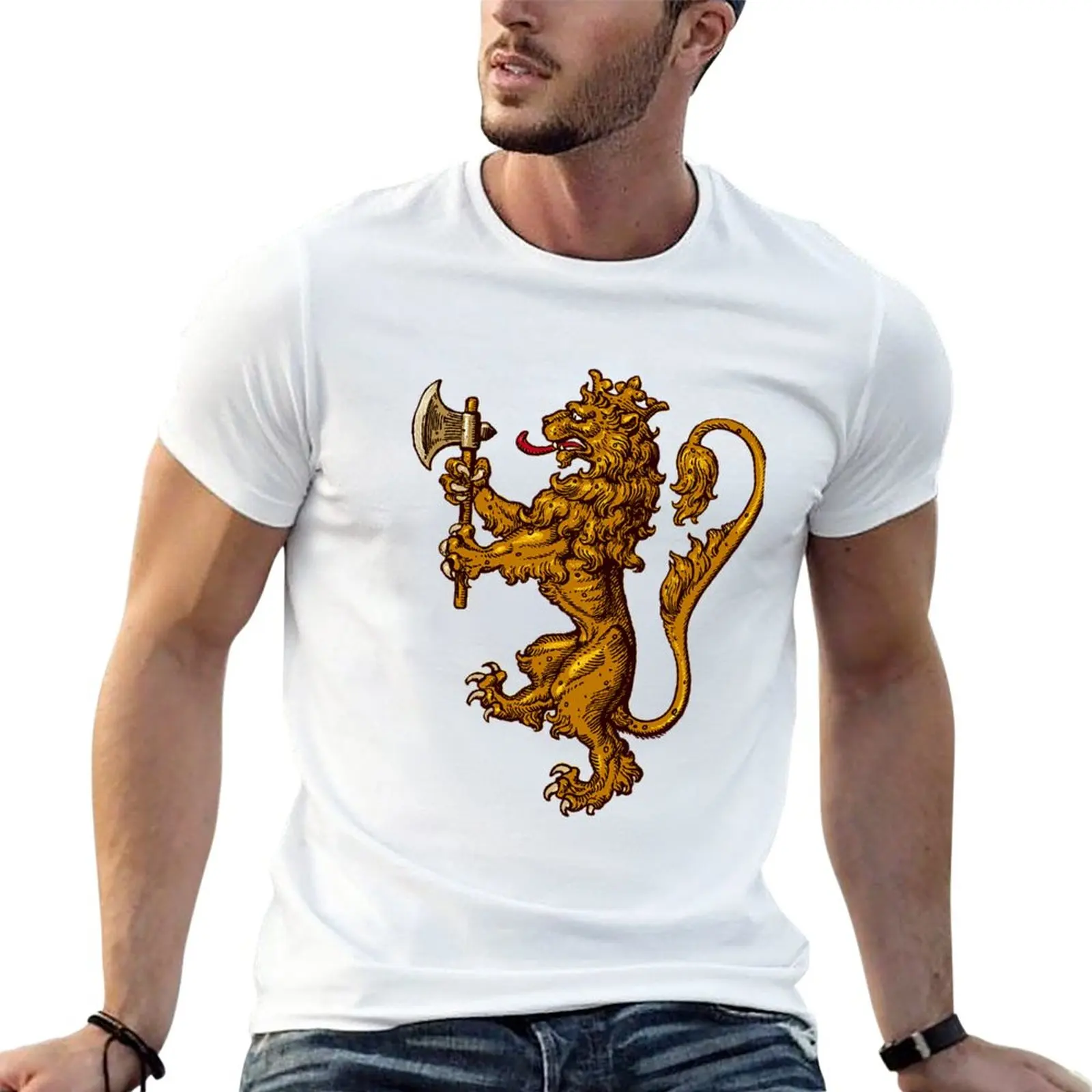 

New Golden Lion - Heraldic T-Shirt Short sleeve summer top boys animal print shirt plain t-shirt mens graphic t-shirts funny