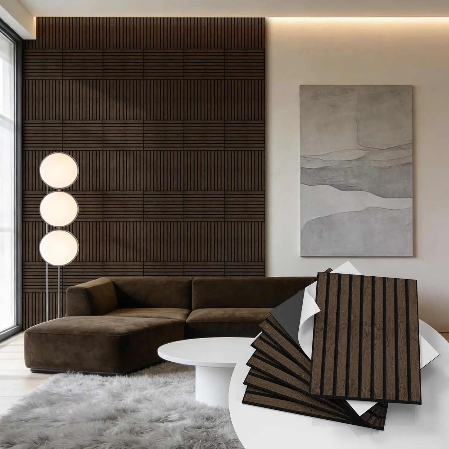 

Peel and Stick Wood Slat Wall Panels 11.8" x 15.7", Decorative Acoustic Panels for Living Room Bedroom Accent Wall, 8 Pack