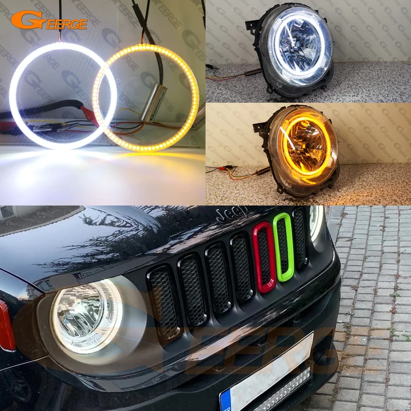 

For JEEP Renegade 2014 2015 2016 2017 2018 2019 2020 Ultra Bright Day Light Turn Signal SMD LED Angel Eyes Kit Halo Rings