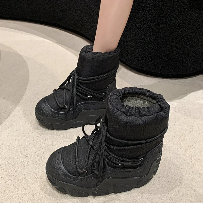 Women's Single Boots Winter New Thick Soled Suede Lace-up Chubby Snow Boots Fashion Comfort Increase Warm Cotton Boots