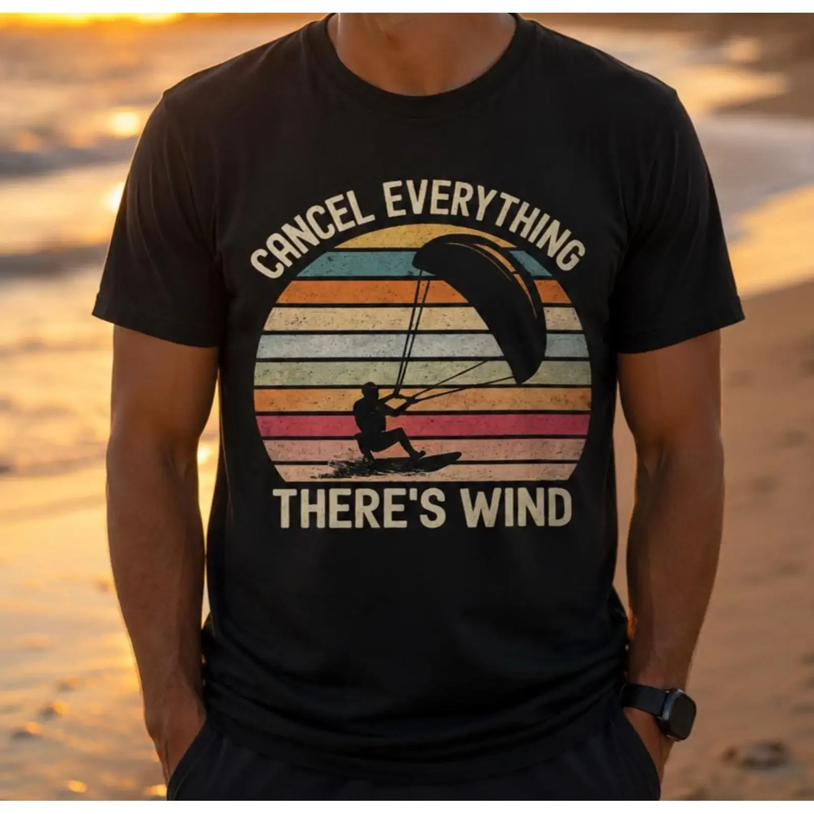 Kitesurf T Shirt Cancel Everything There's Wind Funny Kiteboarding for Kitesurfer Sports Lover vintage Washed