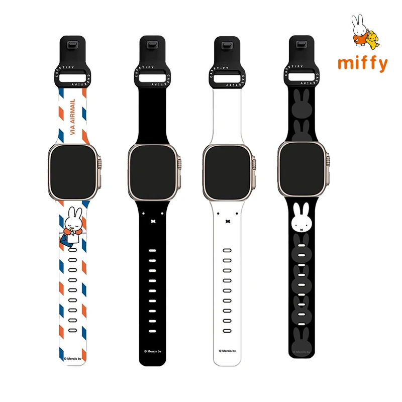 

Ремешок для часов Kawaii Miffy, подходит для Iwatch Ultra 10 9, черно-белый ремешок для часов с мультяшным рисунком, модные аксессуары в стиле аниме, идеальный подарок