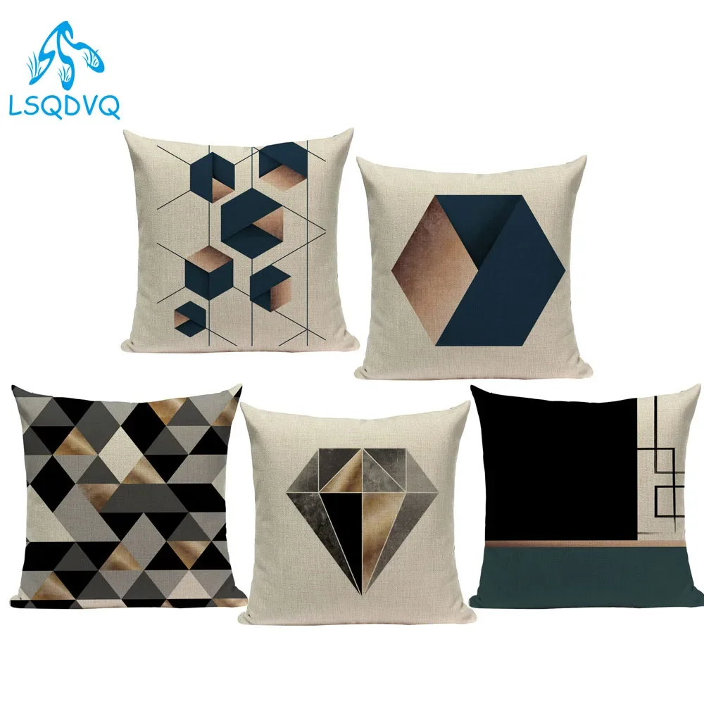 Decorative Throw Pillows Case Geometric Black Blue Cushion Cover Polyester Pillow Cover for Sofa Home Car