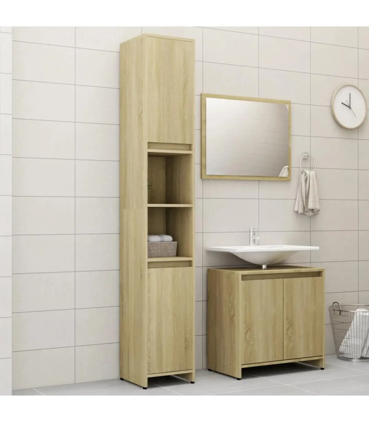 Bathroom Furniture bathroom furniture set 3 pieces chipboard Oak sonoma