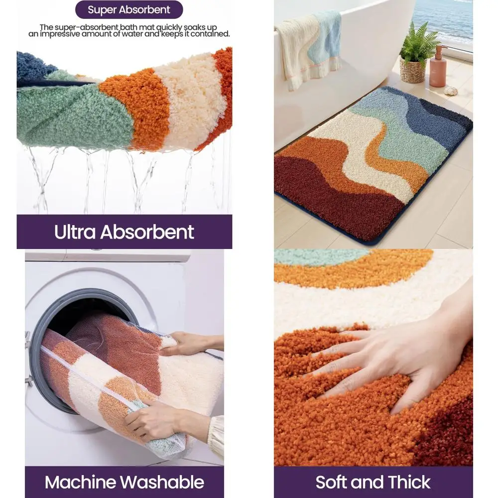 

Large 24x43 Washable Non-Slip Bath Mat, Plush Microfiber, Quick Dry, Colorful Shower Floor Mat